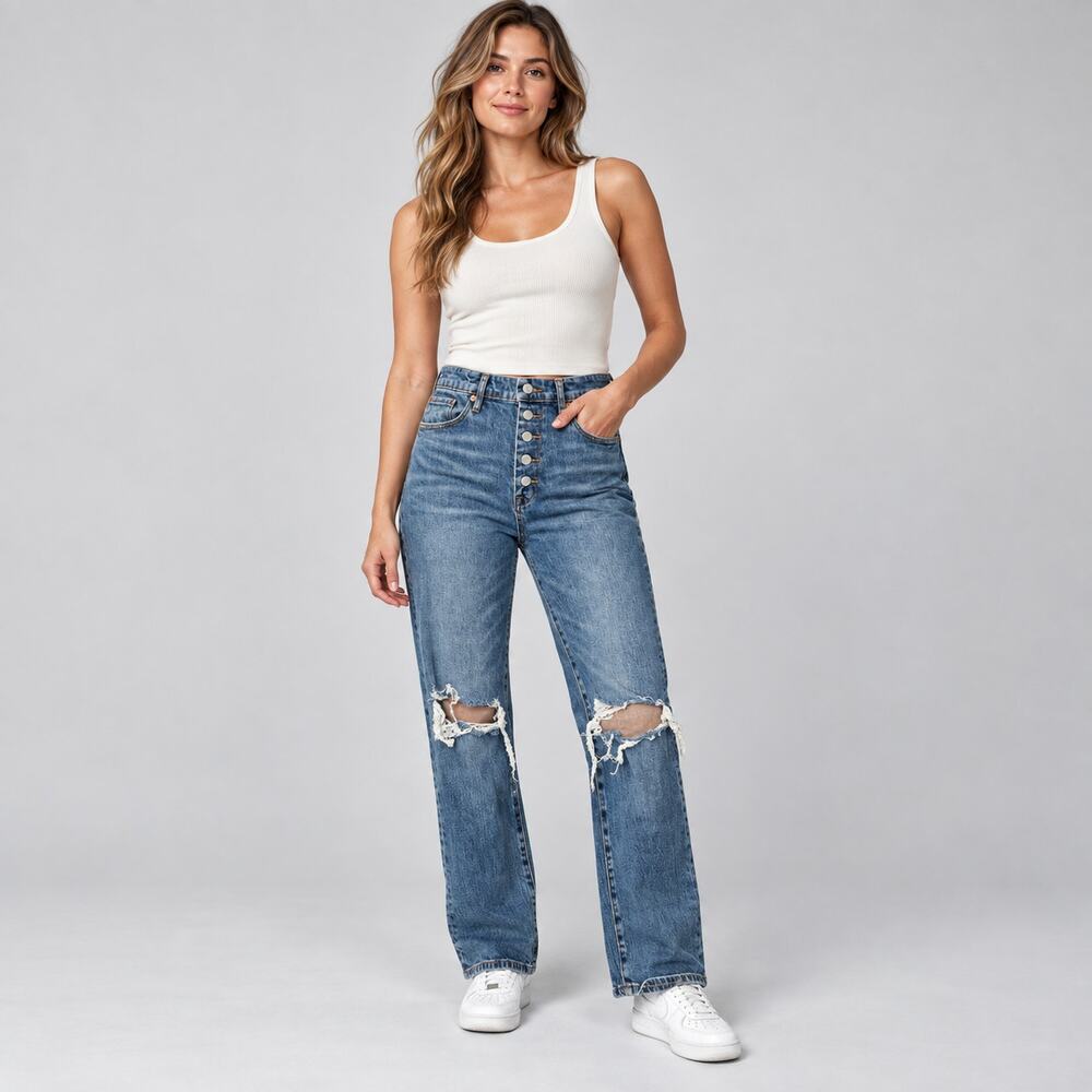 Blank NYC The Baxter Ribcage Straight Leg Distressed Jeans Size 29